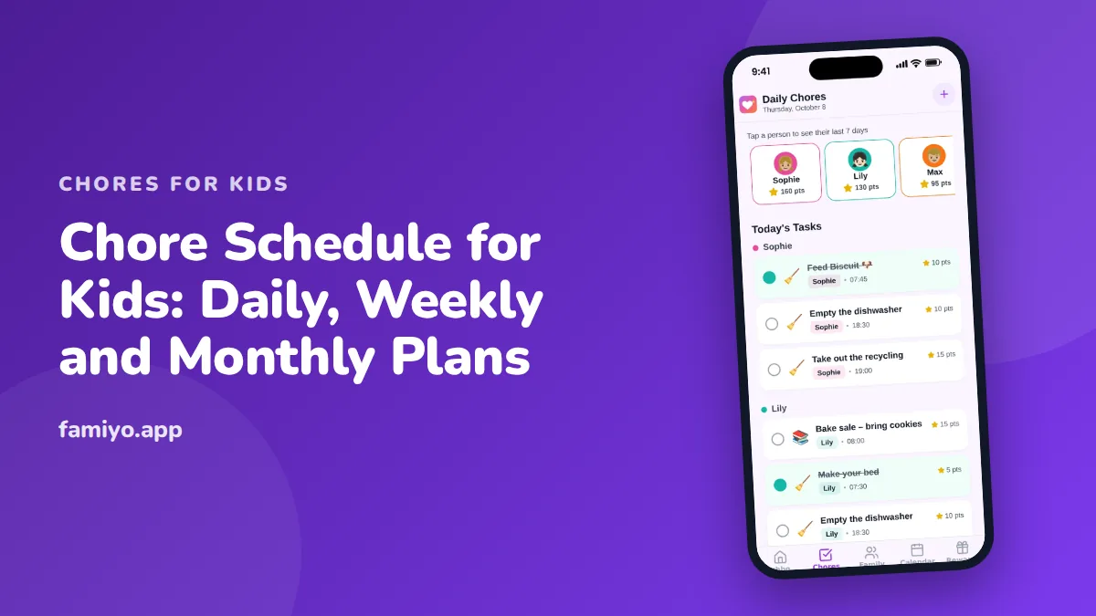 Chore Schedule for Kids: Daily, Weekly and Monthly Plans: guide from the Famiyo family app