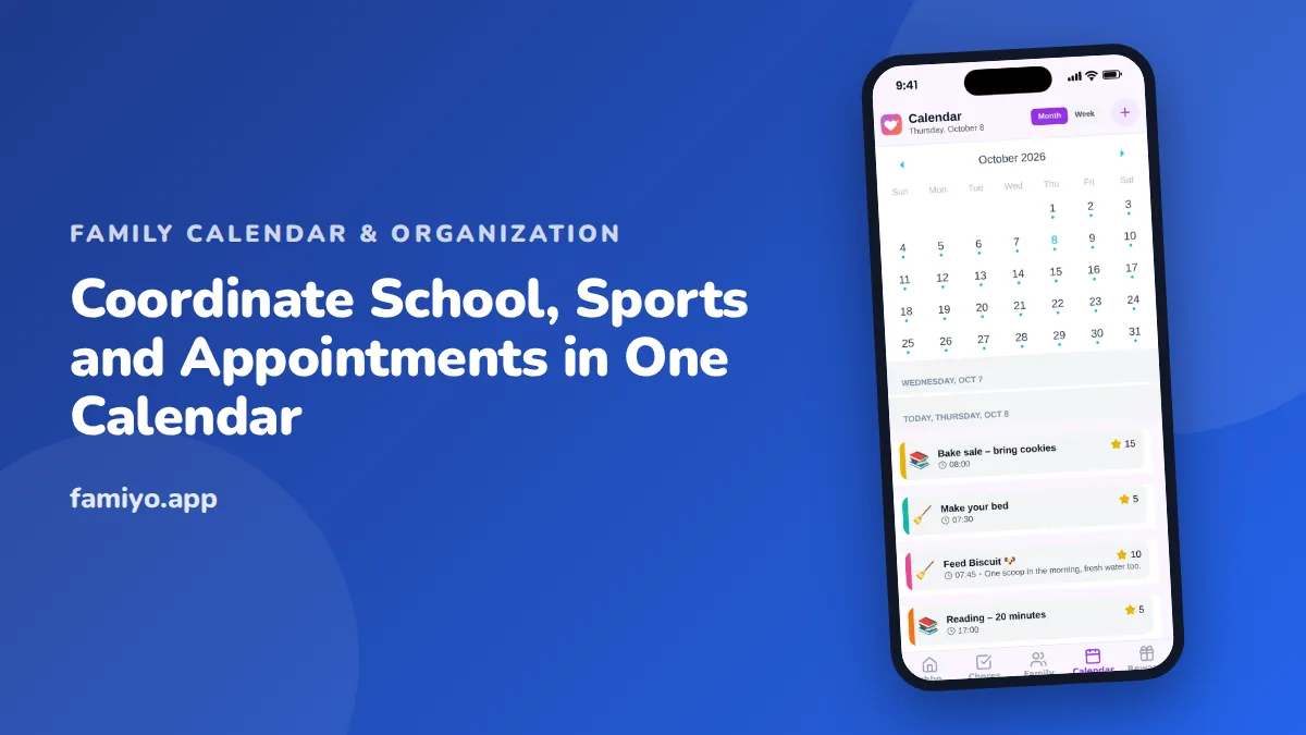 Coordinate School, Sports and Appointments in One Calendar: guide from the Famiyo family app