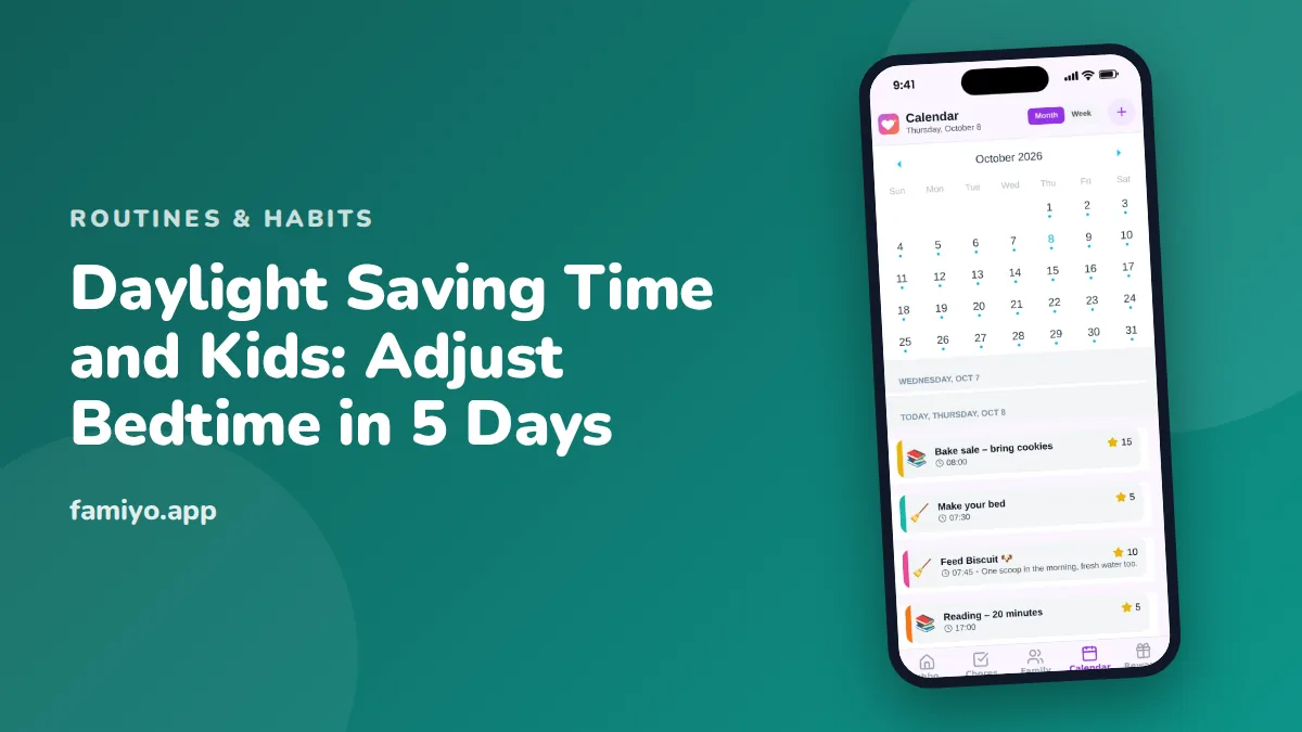 Daylight Saving Time and Kids: Adjust Bedtime in 5 Days: guide from the Famiyo family app